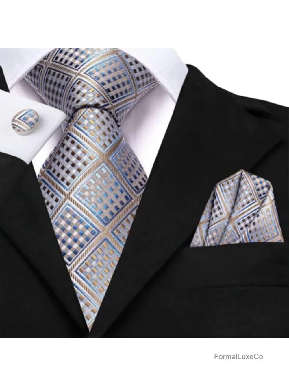 Men's Paisley Floral Silk Tie Set with Pocket Square and Cufflinks Wedding